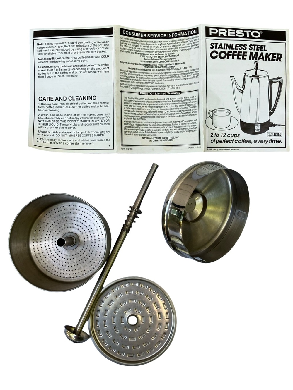 VTG PRESTO Stainless Coffee Pot Percolator 2-12 Cups Electric 1990s No Cable - Picture 4 of 15